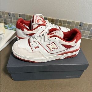 New Balance Kids' 550 Red and White Sneakers
